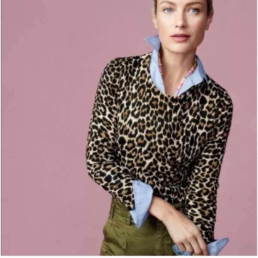 J. Crew Leopard Print Crewneck Sweater - Black, Brown, Cream
